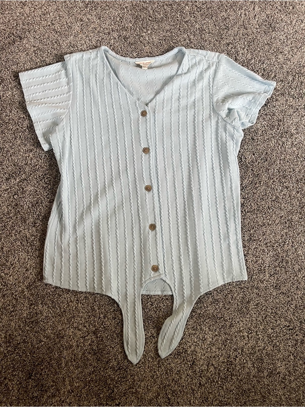 Light Blue Short Sleeve Button Front Knit Top
